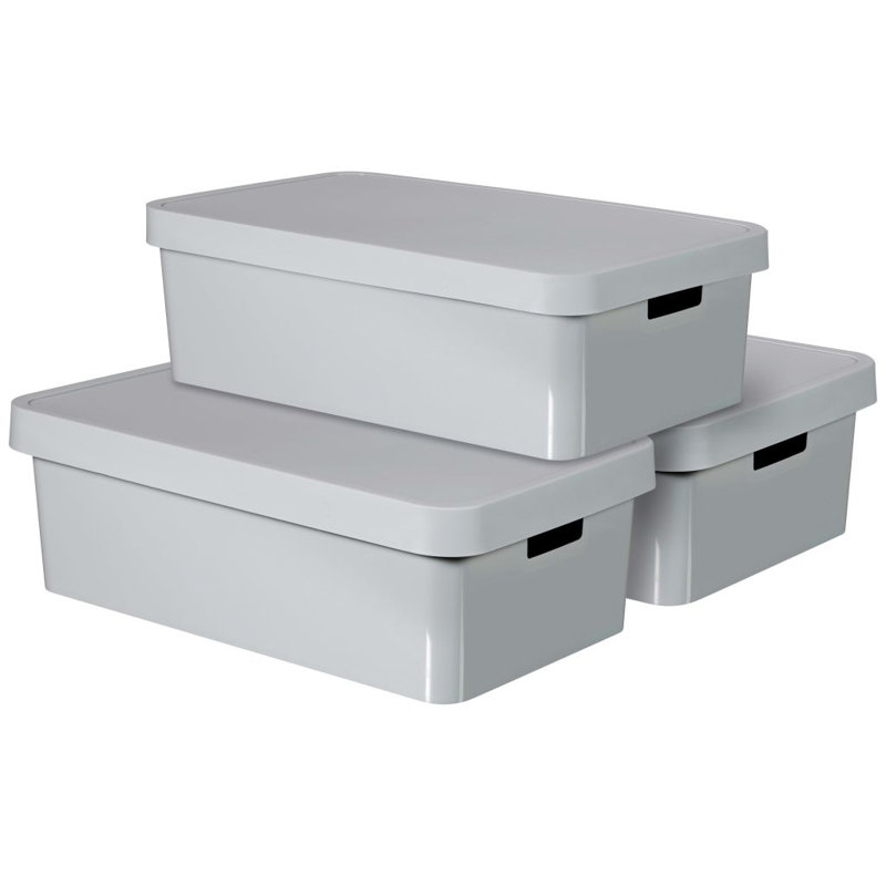 Rebrilliant Curver Infinity Storage Box With Lid 3 Pcs 30 L Grey 240681